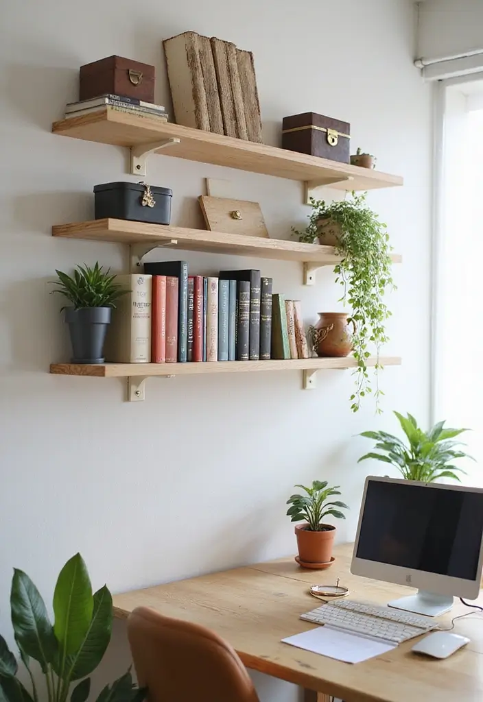 15 Feminine Workspace Inspirations That'll Boost Your Productivity (And Your Mood!) 29 15 Feminine Workspace Inspirations That'll Boost Your Productivity (And Your Mood!) - 11. Creative Wall Shelves