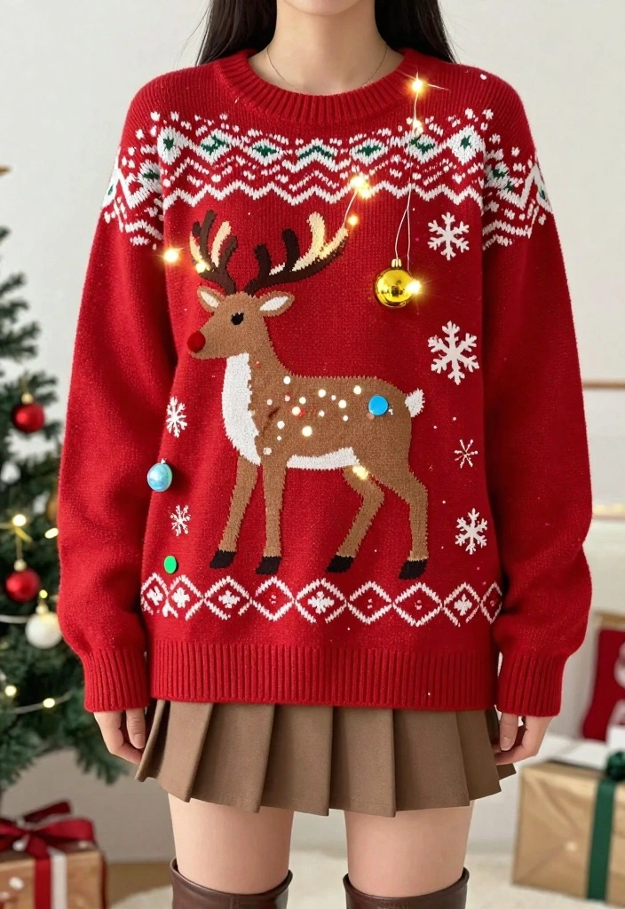 5 Retro Christmas Sweater Outfits That Bring Back the Warmth of Holiday Nostalgia! - 2. The Whimsical Reindeer Design 1
